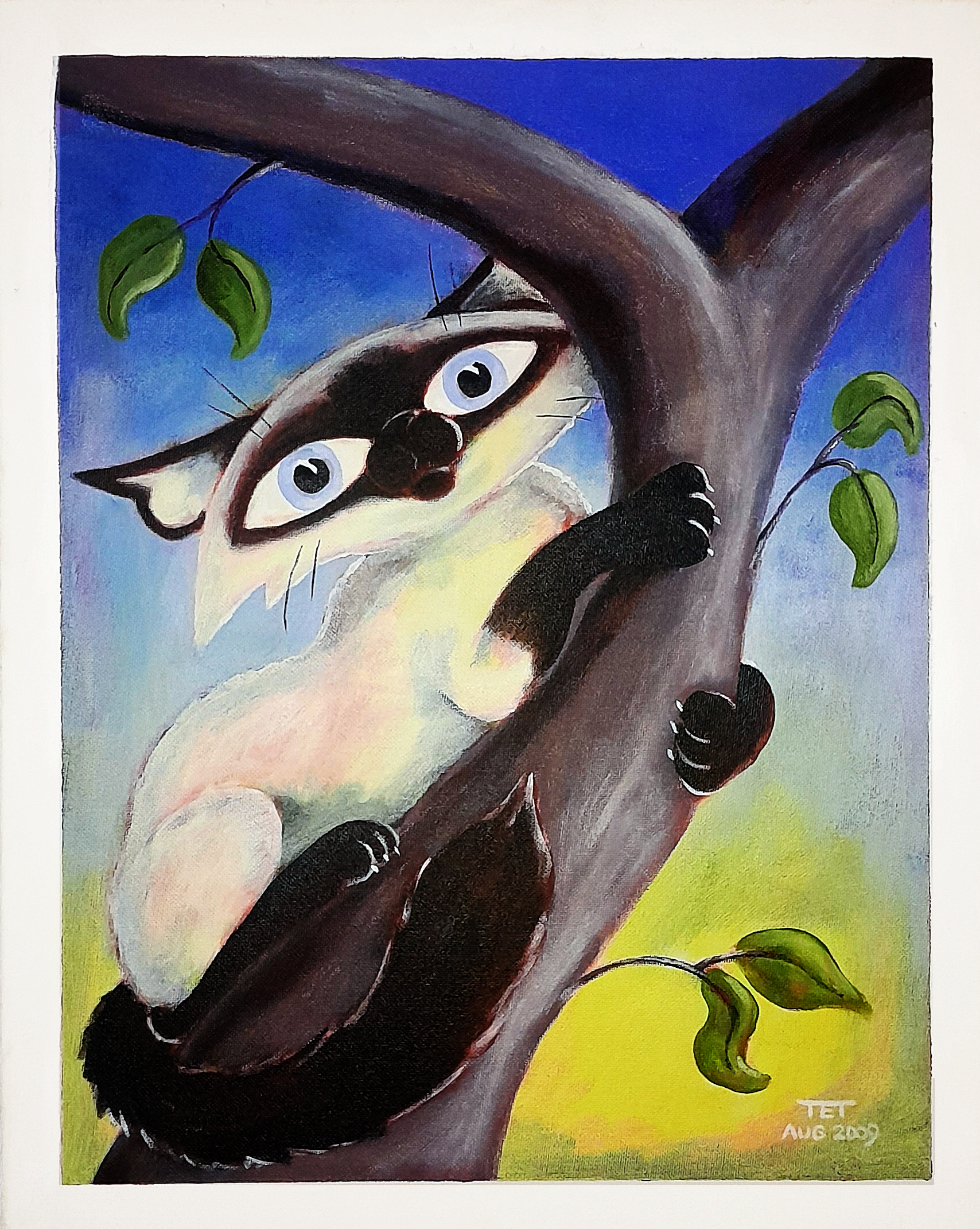 Tree Climbing Siamese Cat Painting