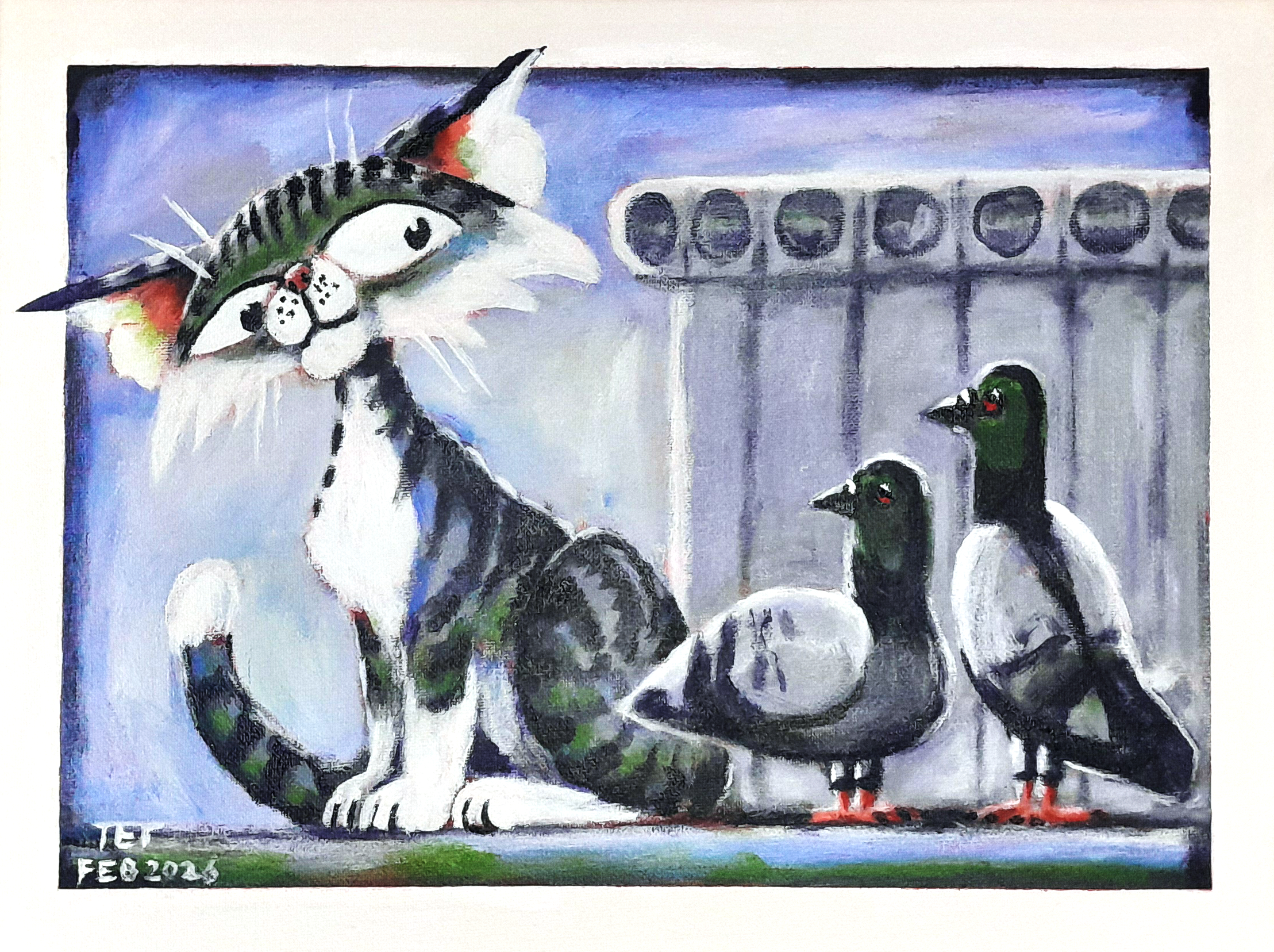 Cat Among the Pigeons Painting.