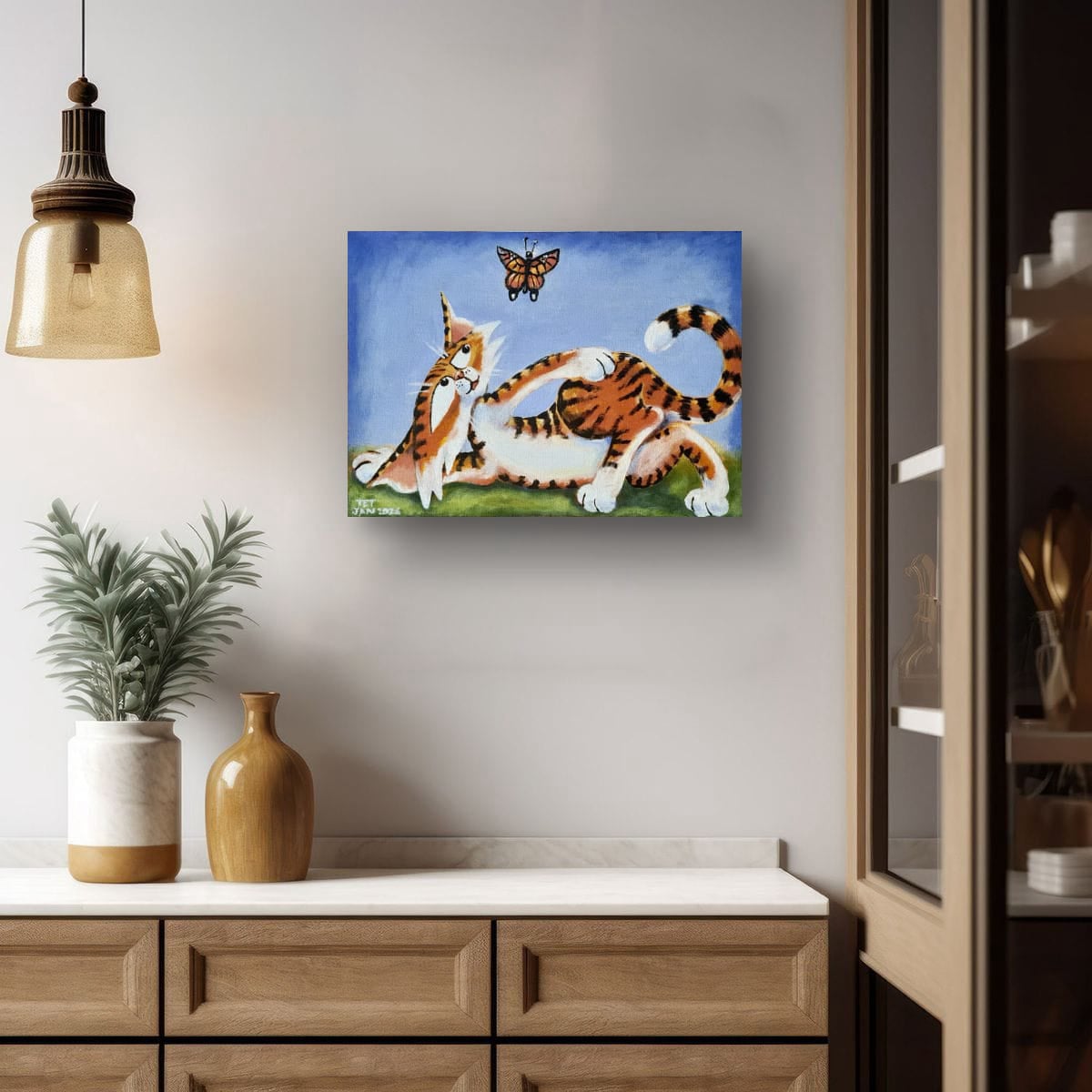 Blue Sky, Butterfly, and JAC Painting Hanging Example..