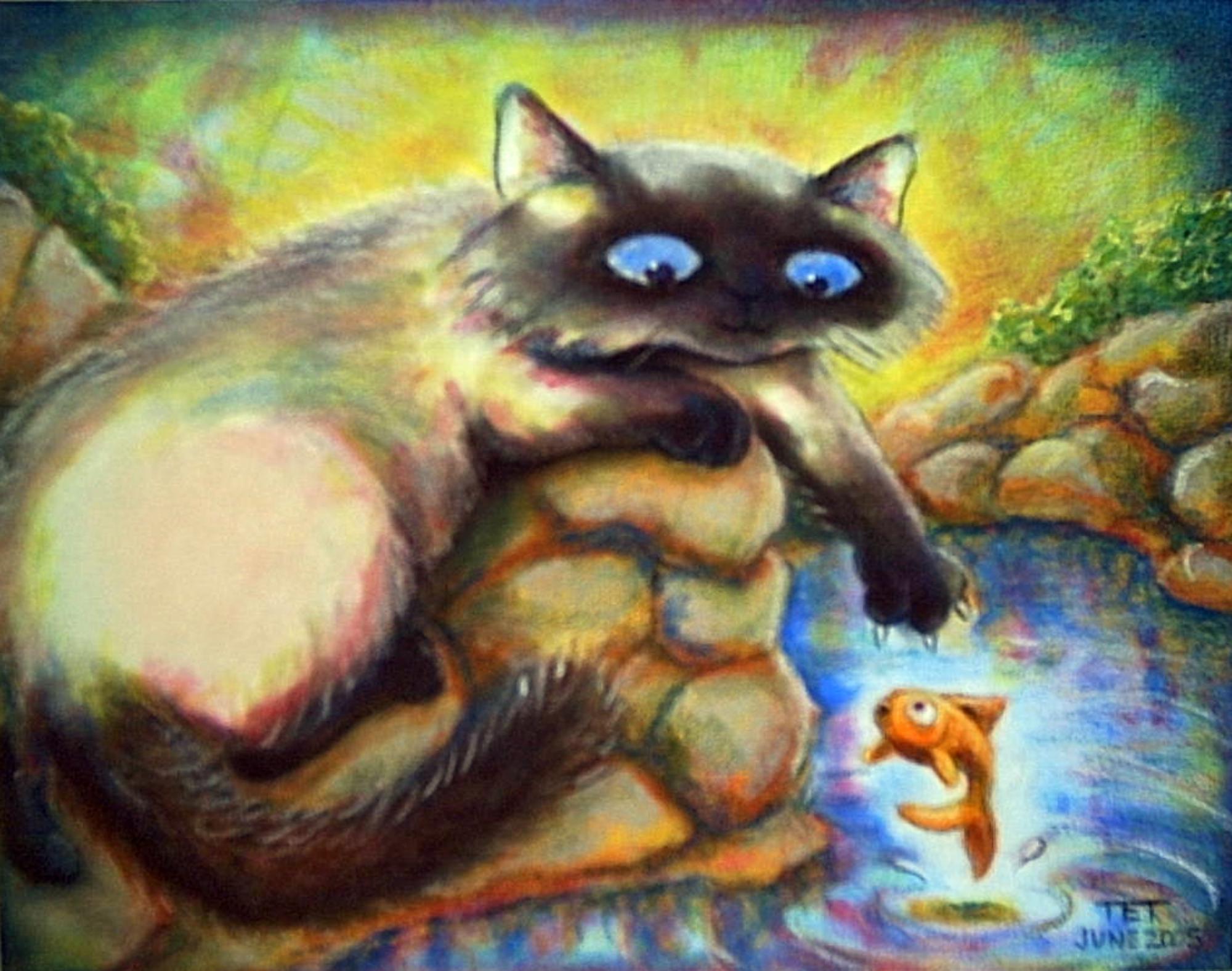 Elwood Fishing Mixed Media Painting.