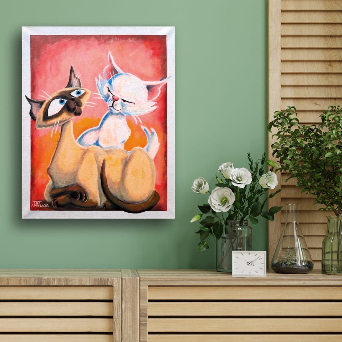 Mocha and Mascarpone Siamese and Siberian Cat Painting example setting.